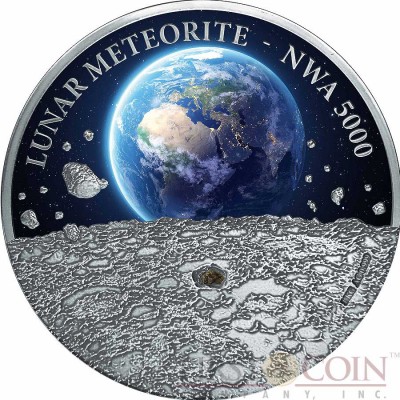 Niue Island METEORITE LUNAR NWA 5000 AFRICA Silver Coin $50 Real Meteorite piece Ultra High Relief 2015 Antique finish 1 Kilo